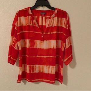 Vince Camuto sheer small red and white blouse